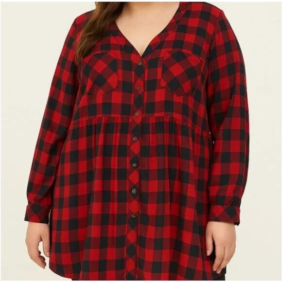 torrid Tops - Torrid Red Buffalo Plaid Button Front Tunic Size 2 (2X)